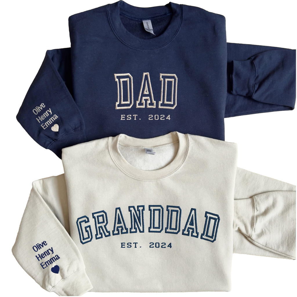 WEAR PHYSIQUE Custom Embroidered Dad Granddad Sweatshirt Custom Grandpa Crewneck First Fathers Day Hoodie Daddy EST Shirt New Grandparent Dad Sweater