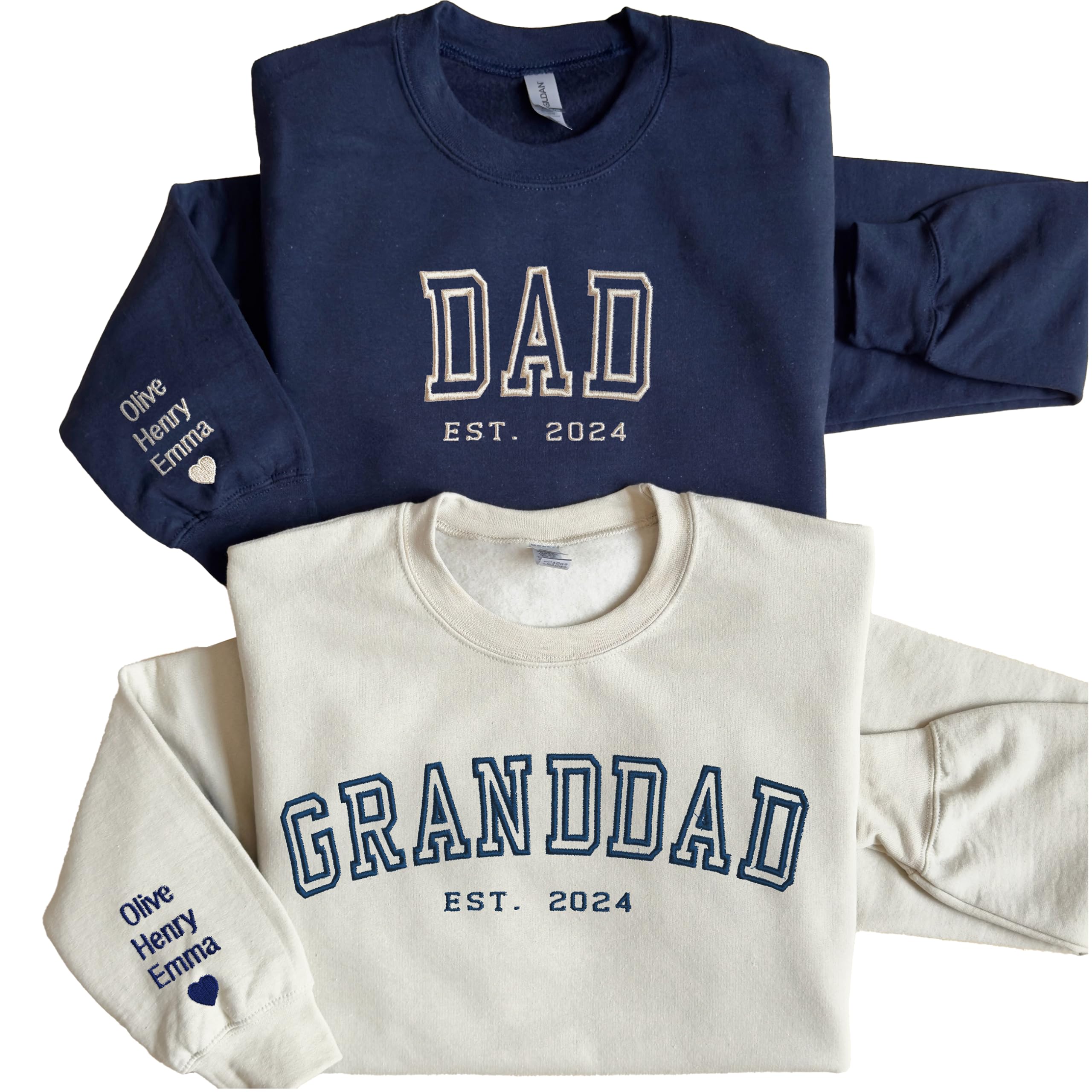 WEAR PHYSIQUE Custom Embroidered Dad Granddad Sweatshirt Custom Grandpa Crewneck First Fathers Day Hoodie Daddy EST Shirt New Grandparent Dad Sweater