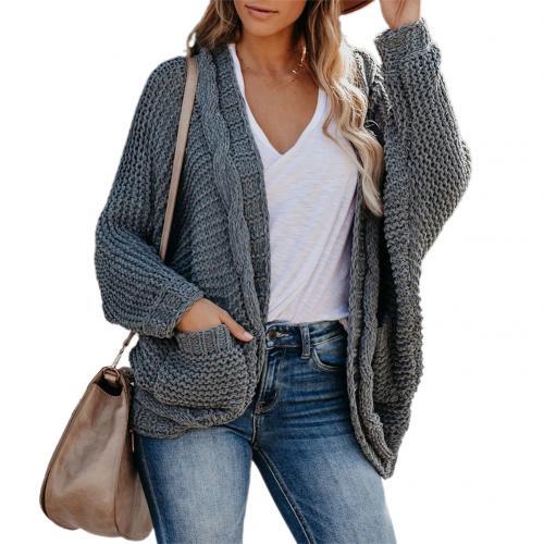 Women’s Black Knitted Pocket Cardigan Sweater Coat