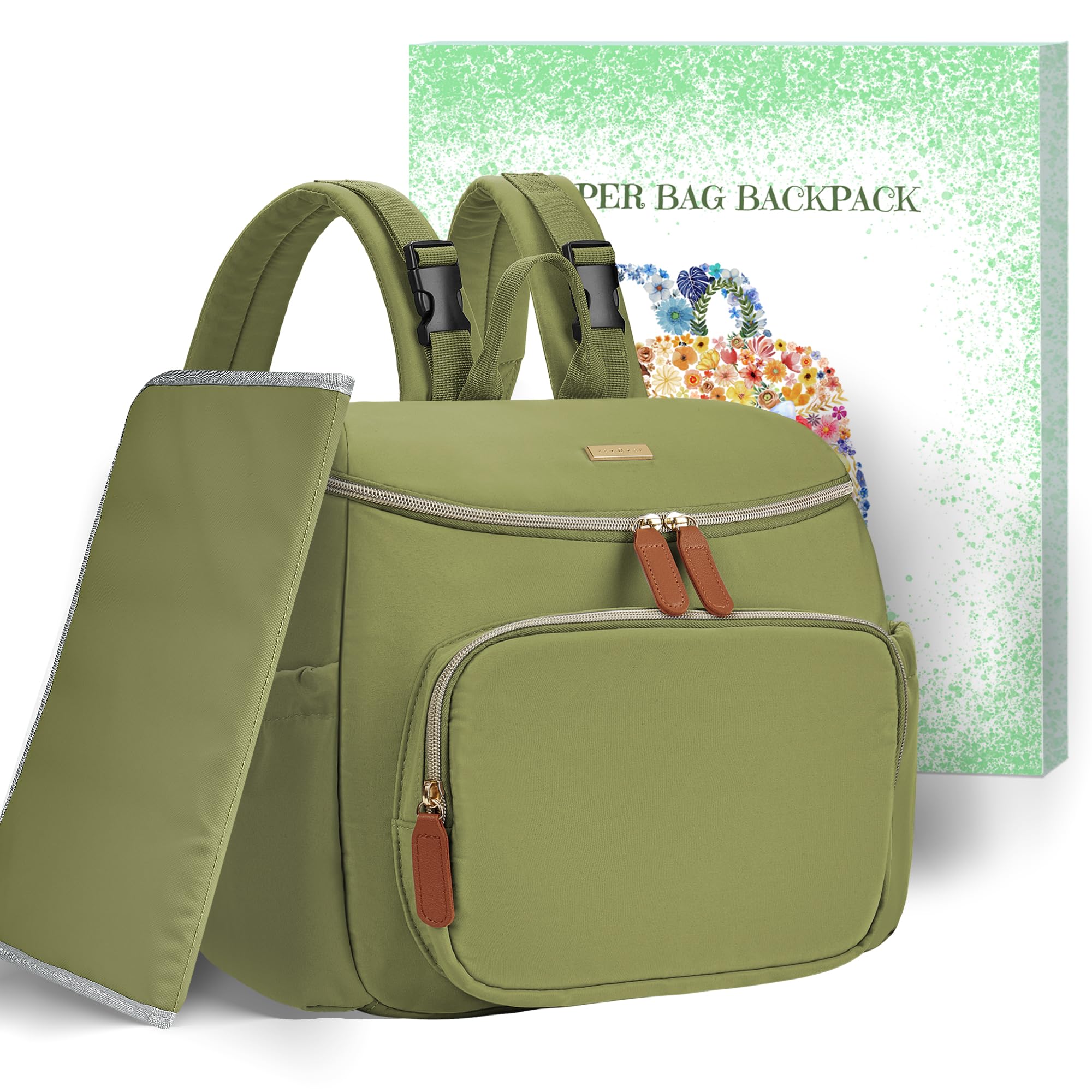 DerBiedersinn Compact Diaper Backpack for Moms Stylish & Travel-Friendly Small Maternity Bag with Insulated Pockets Green