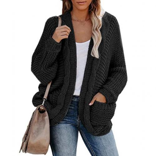 Women’s Black Knitted Pocket Cardigan Sweater Coat