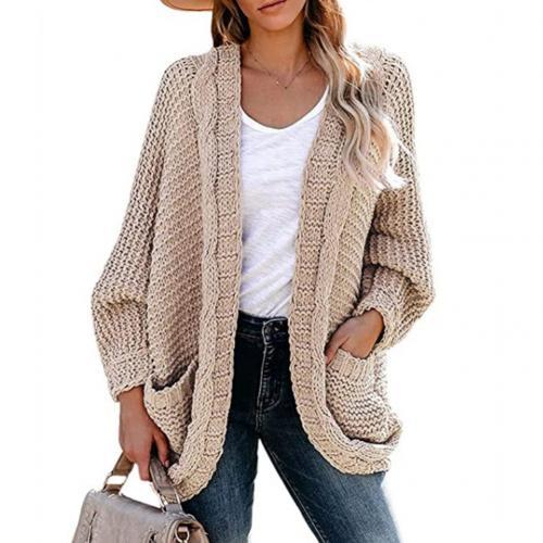 Women’s Black Knitted Pocket Cardigan Sweater Coat